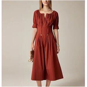 J Crew Cinched Waist Shirt Dress 14 NWT Mahogany Rust Pintuck CK829 Midi J.Crew
